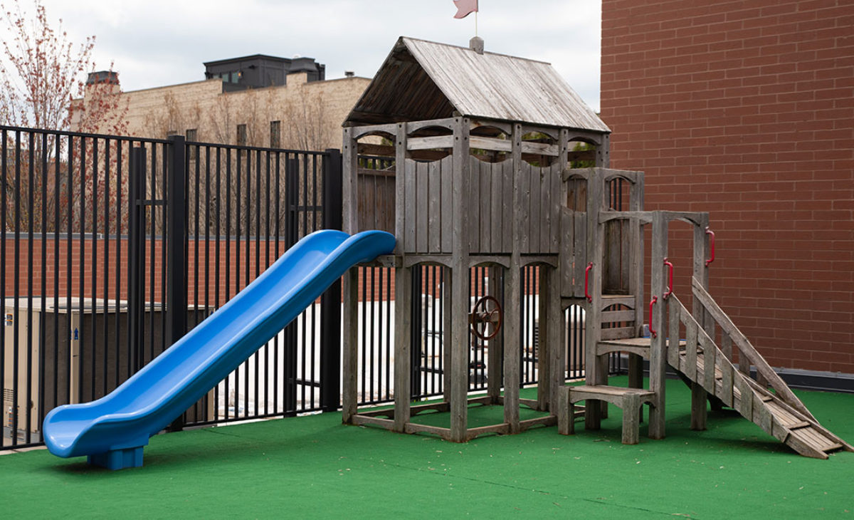 Outdoor jungle gym with slide